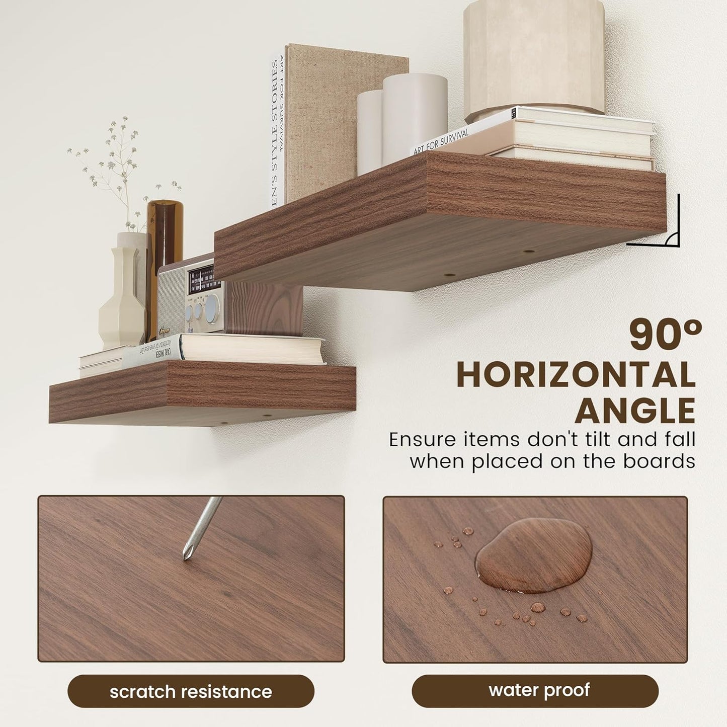 ShelfLoft 24"W x 11.6"D Walnut Floating Shelves for Wall Storage, 2 Pack