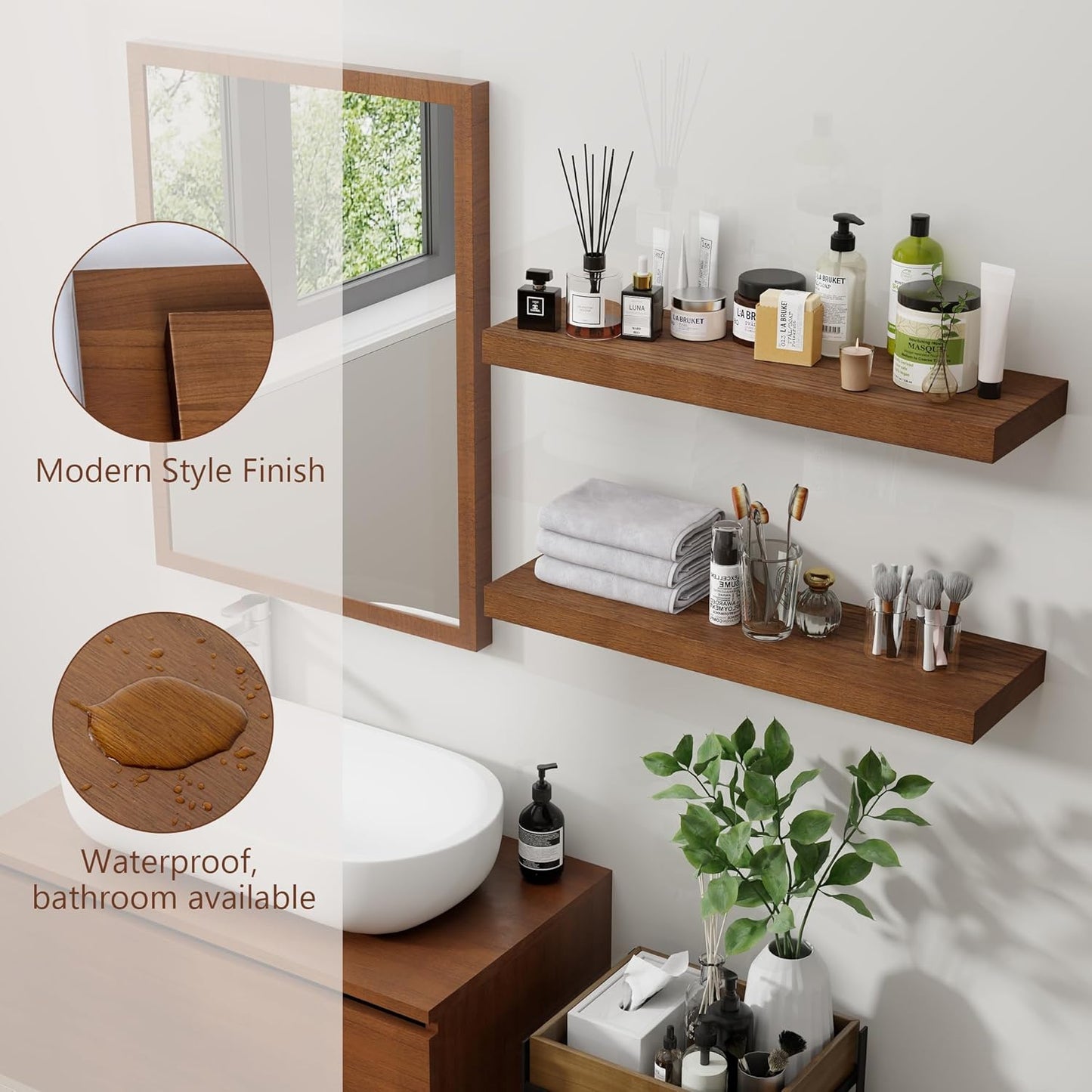 ShelfLoft 6.7"D x 1.4"H Walnut Paulownia Wood Wall Display Decor Floating Shelves