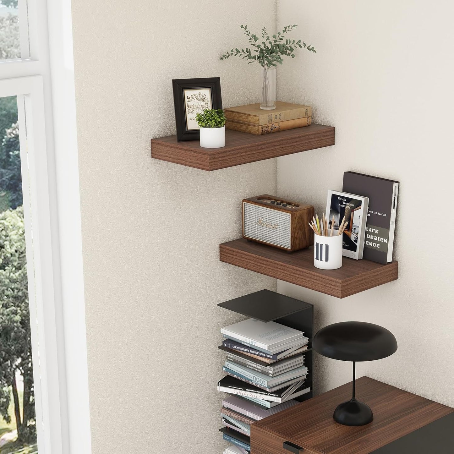 ShelfLoft 24"W x 11.6"D Walnut Floating Shelves for Wall Storage, 2 Pack