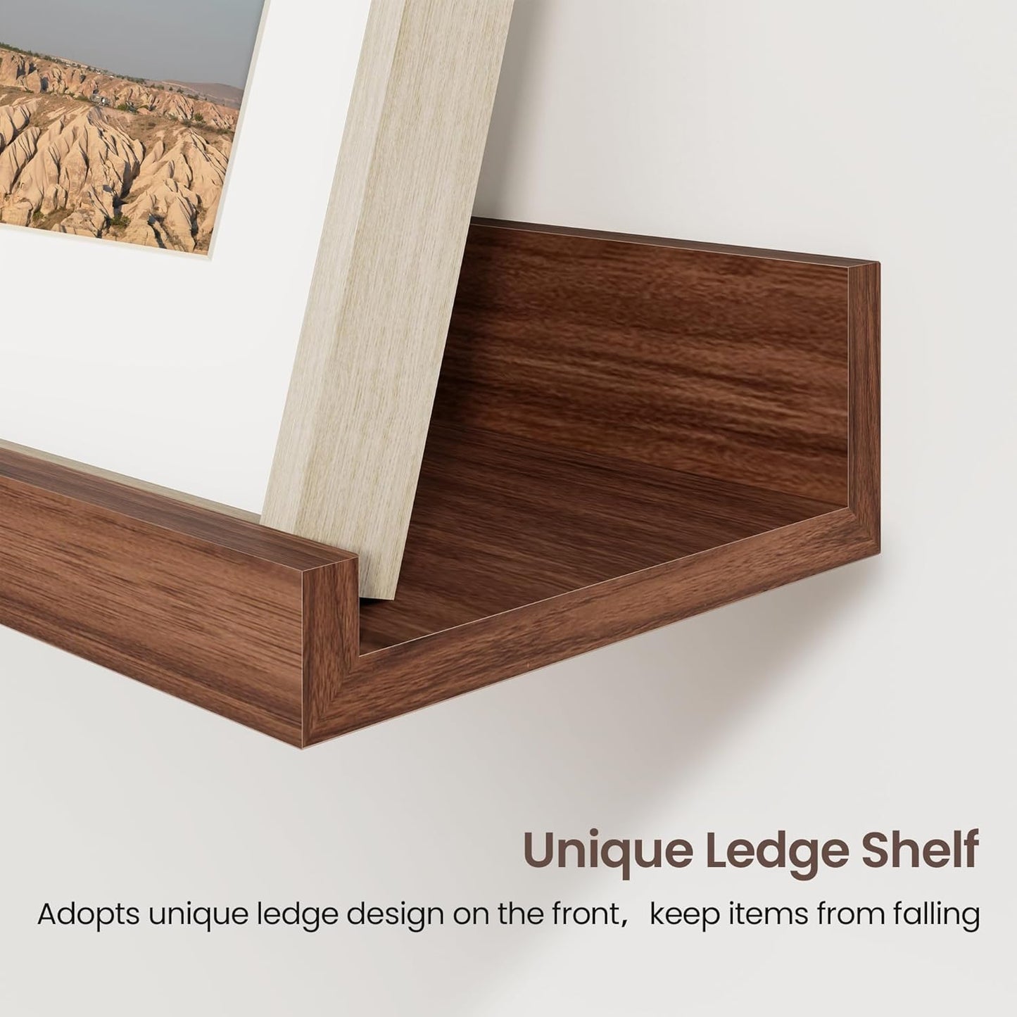 ShelfLoft 24"W x 4.2"D Walnut Picture Ledge Shelf Floating Shelves with Lip Set of 3