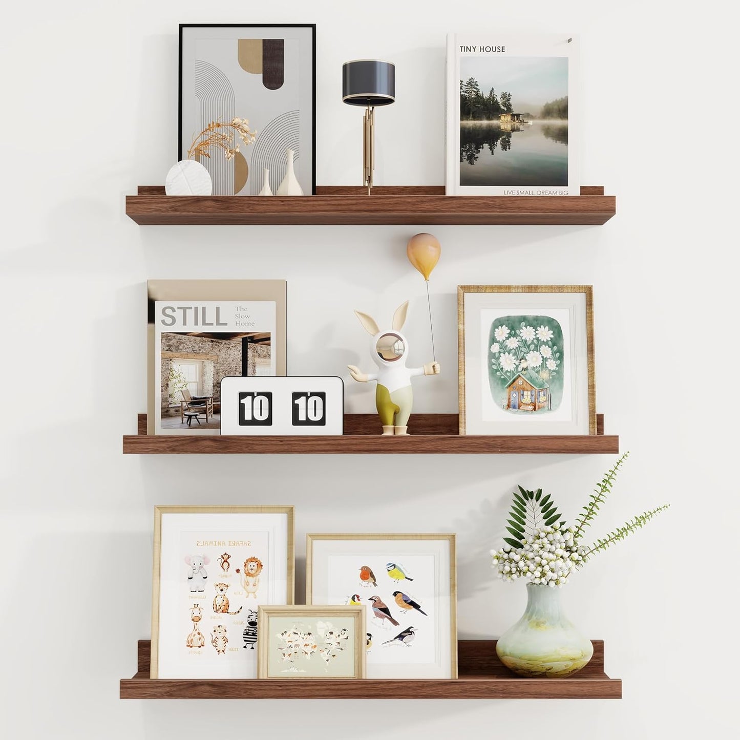 ShelfLoft 24"W x 4.2"D Walnut Picture Ledge Shelf Floating Shelves with Lip Set of 3