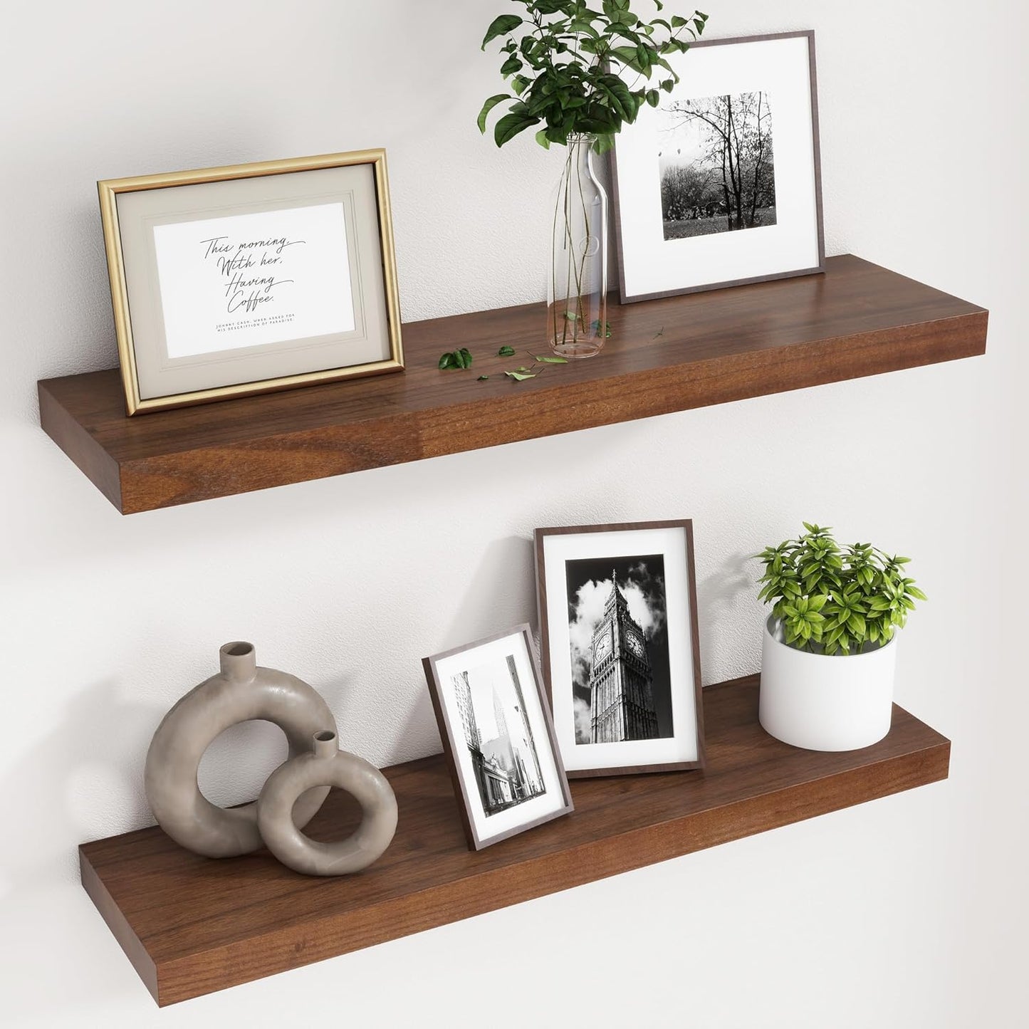 ShelfLoft 6.7"D x 1.4"H Walnut Paulownia Wood Wall Display Decor Floating Shelves