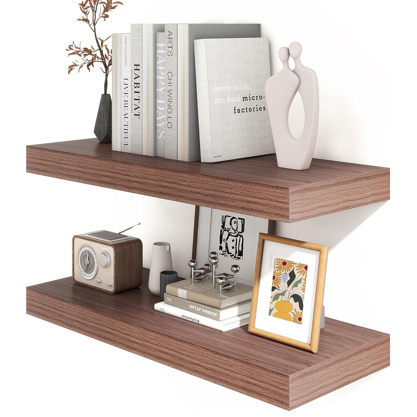 ShelfLoft 11.6"D x 2"H Walnut Floating Shelves for Wall Storage