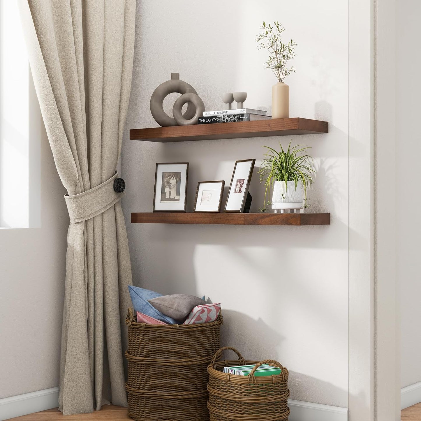 ShelfLoft 6.7"D x 1.4"H Walnut Paulownia Wood Wall Display Decor Floating Shelves