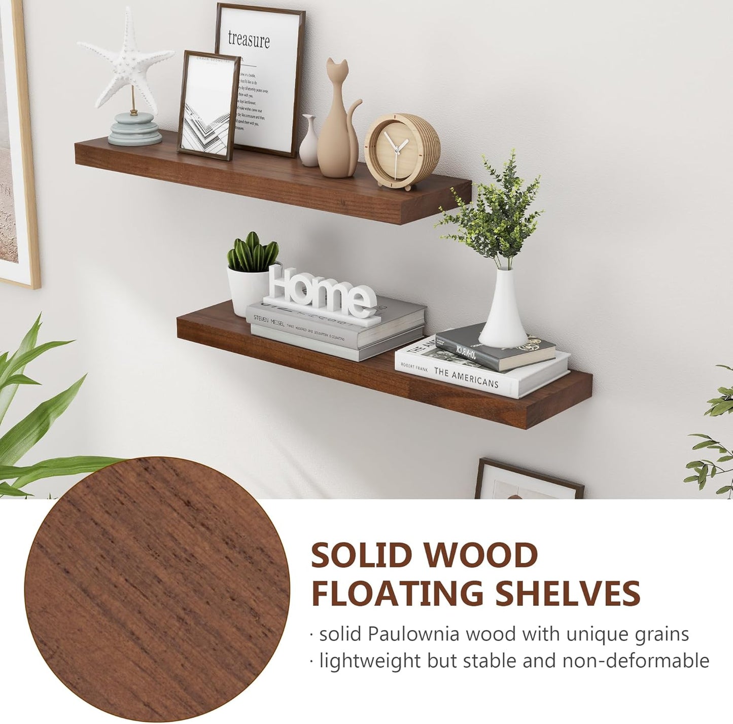ShelfLoft 6.7"D x 1.4"H Walnut Paulownia Wood Wall Display Decor Floating Shelves