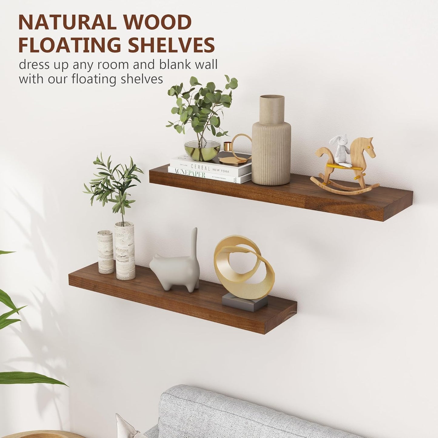 ShelfLoft 30"W x 6.7"D Paulownia Wood Wall Display Decor Floating Shelves,Walnut-2 Pack