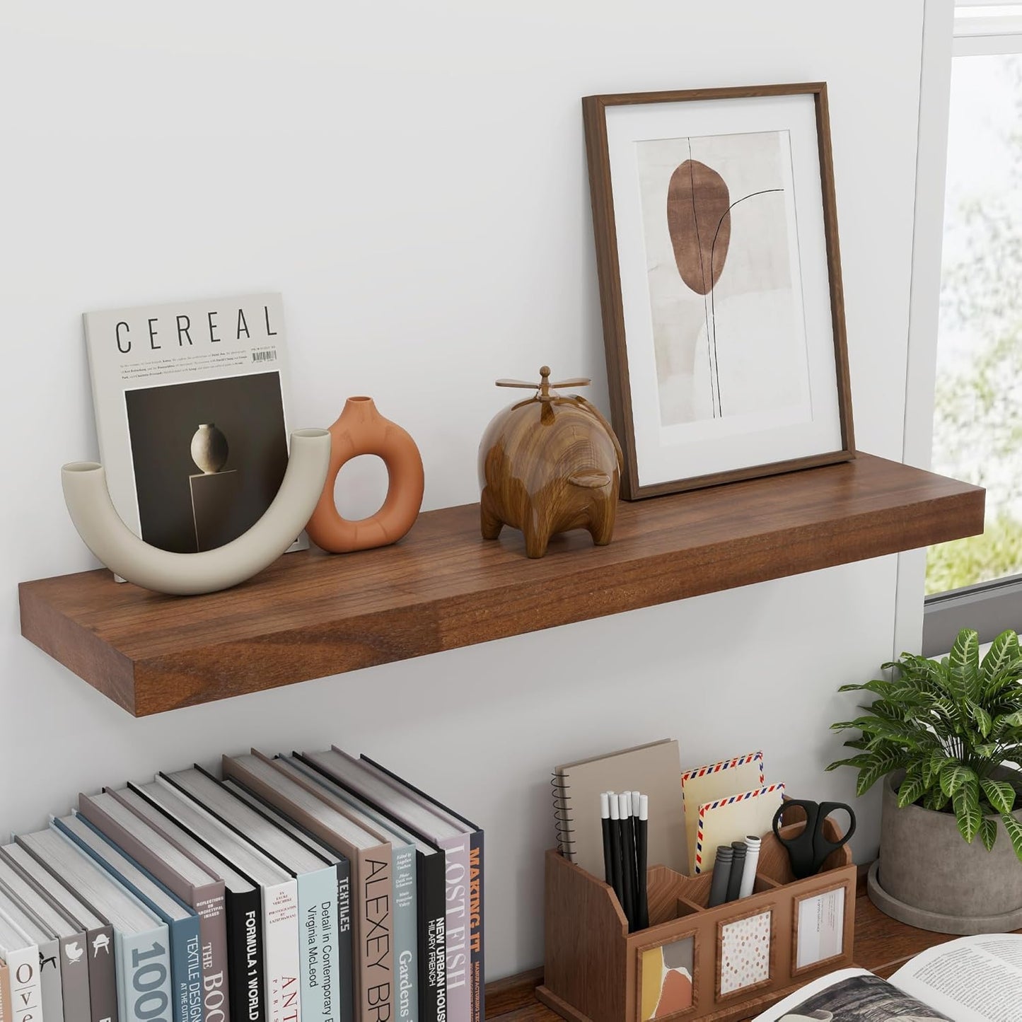 ShelfLoft 30"W x 6.7"D Paulownia Wood Wall Display Decor Floating Shelves,Walnut-2 Pack