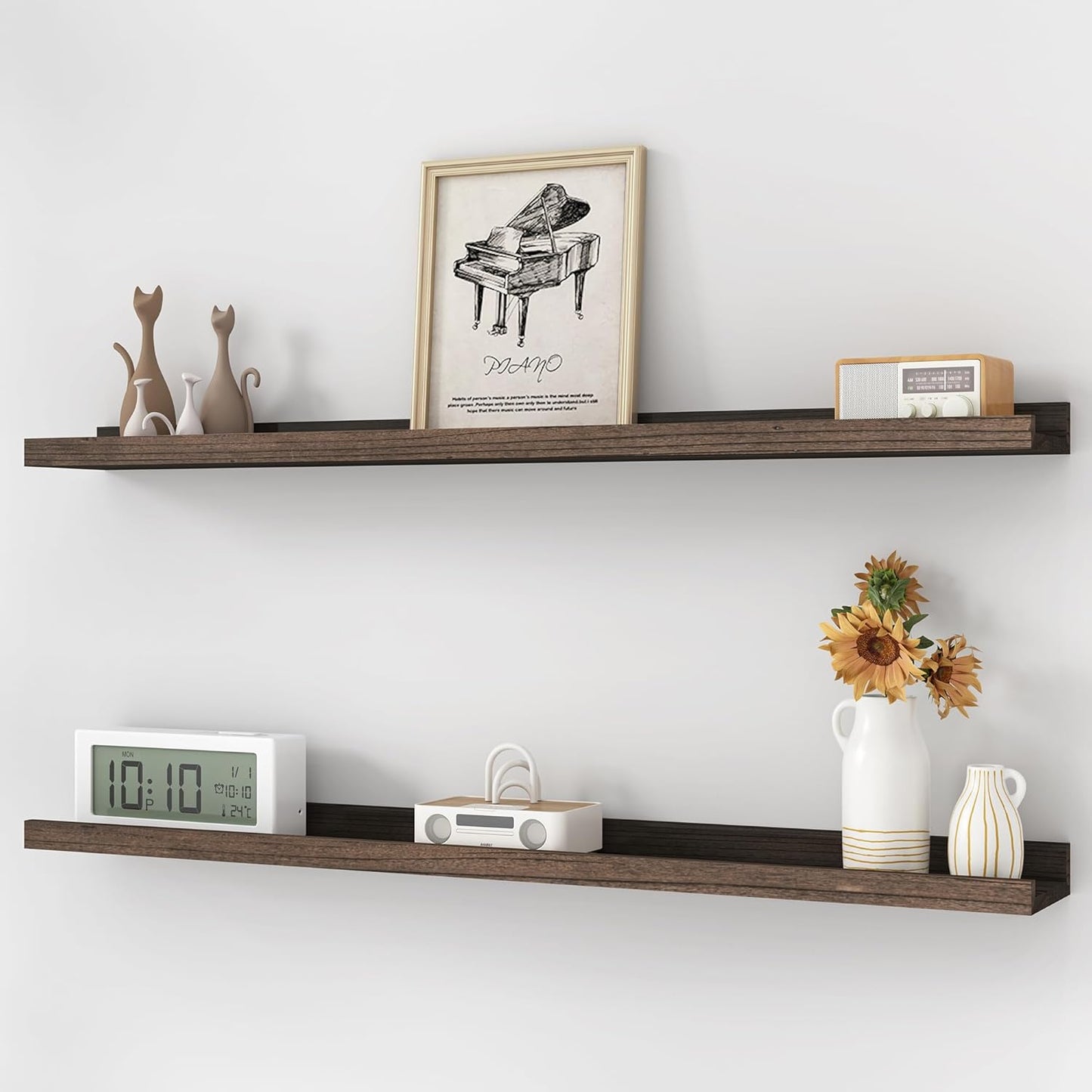 ShelfLoft 4.7 Inch Deep Picture Ledge Shelf Elm Wood Floating Shelves for Wall, Set of 2