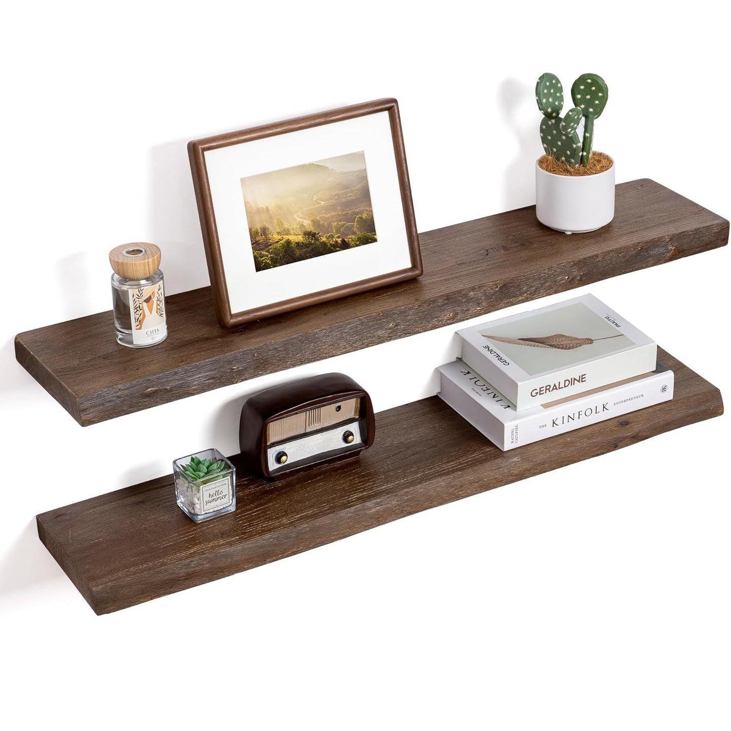 ShelfLoft 8 Inch Deep Live Edge Solid Elm Wood Floating Shelves