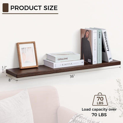 ShelfLoft 8"D x 1.2"H Walnut Rustic American Ash Wood Floating Shelves