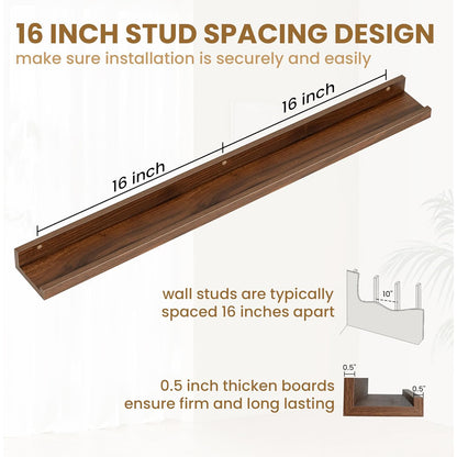 ShelfLoft 36" Wide x 4" Deep Picture Ledge Shelf Wall Display Floating Shelves with Lip, 2 Pack