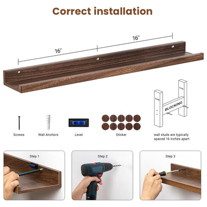 ShelfLoft 5.7"D x 2"H Walnut Picture Ledge Shelf Floating Shelves,3 Pack