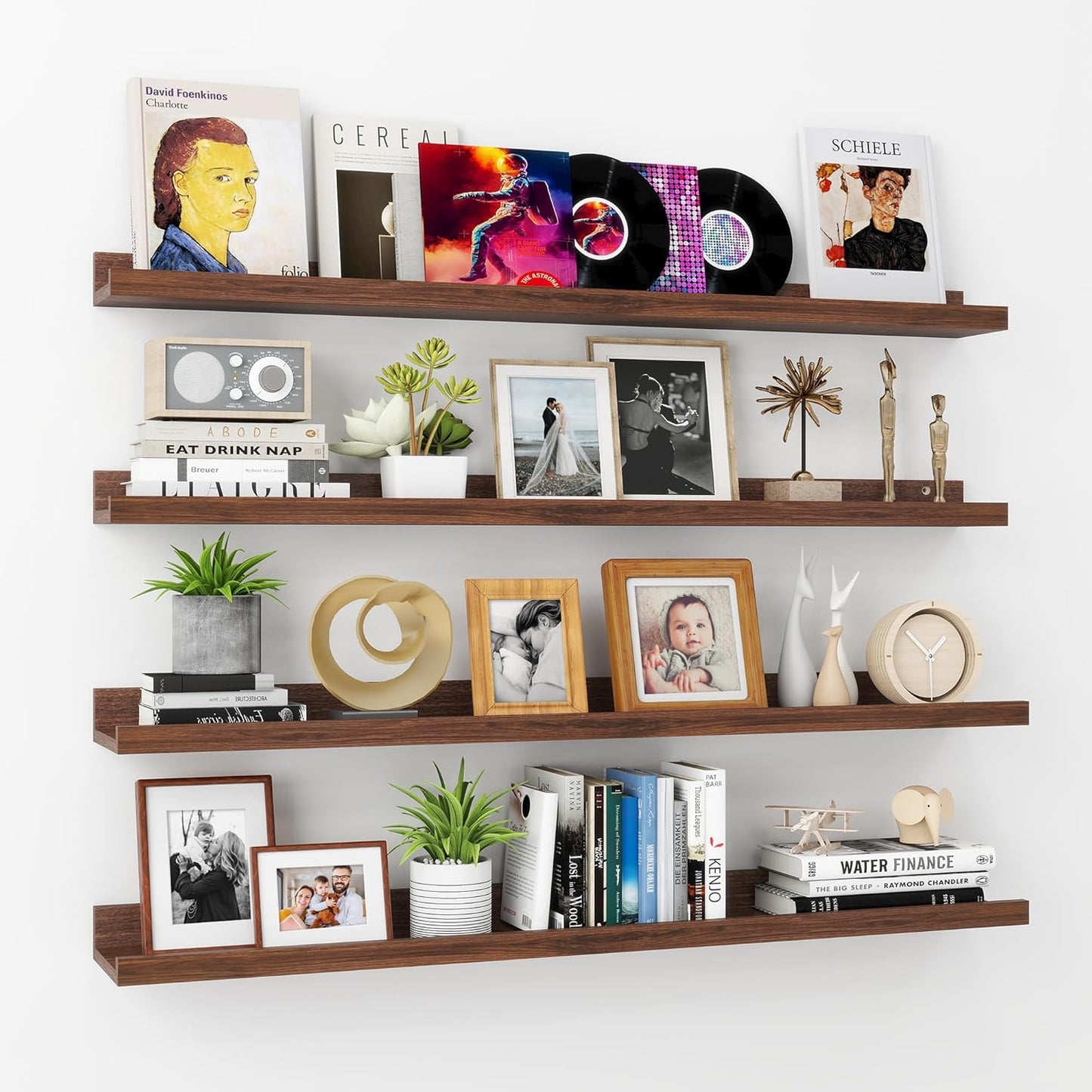 ShelfLoft 5.5"D x 2"H Walnut Picture Ledge Shelf Wall Display Floating Shelves with Lip