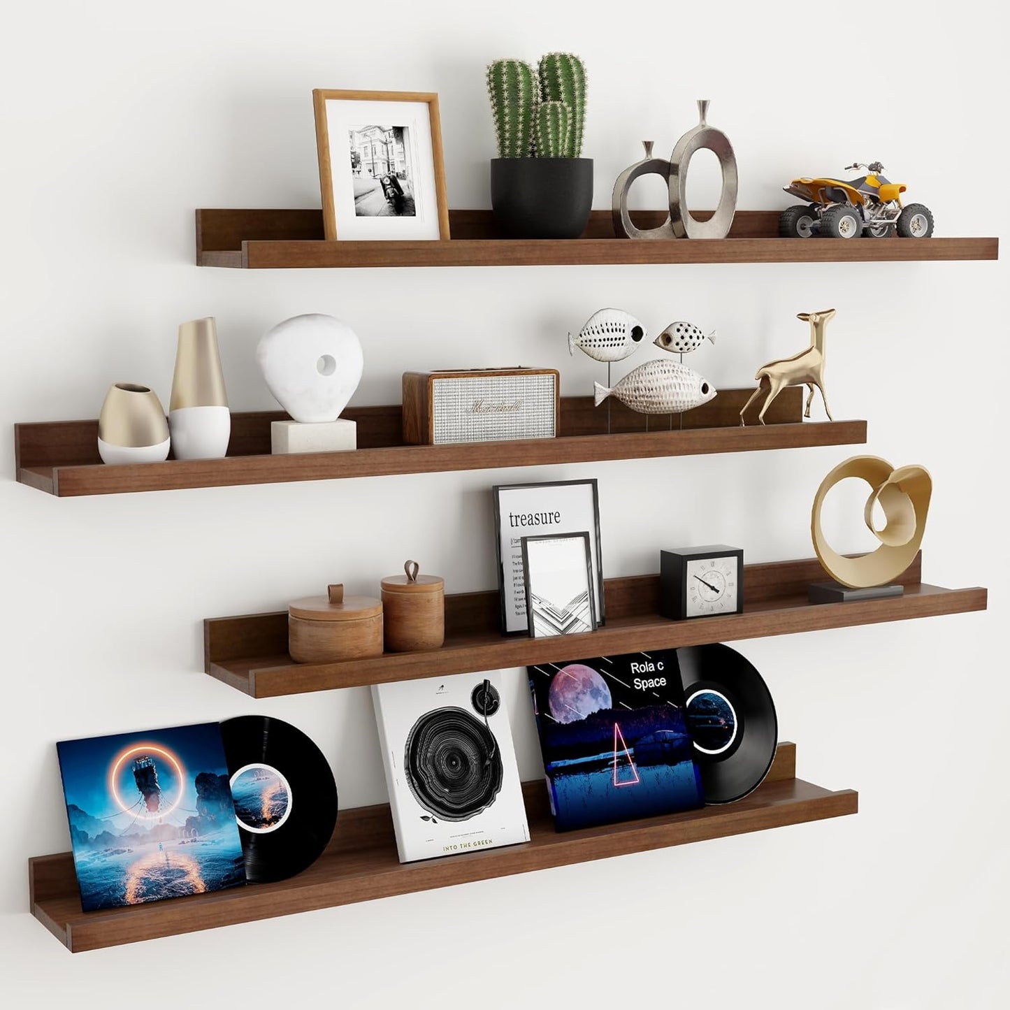 ShelfLoft 5.12 Inch Deep Picture Ledge Shelf Paulownia Wood Wall Floating Shelves with Lip for Nursery Books