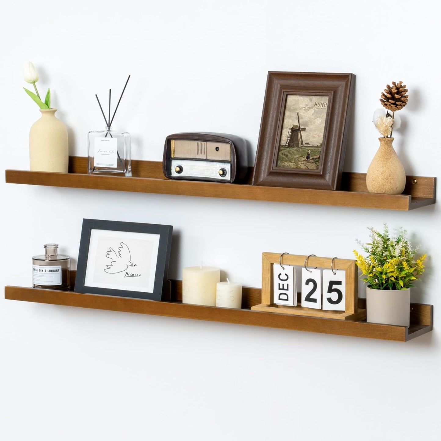 ShelfLoft 5.5 Inch Deep Pine Wood Picture Ledge Shelf Wall Shelves with Lip