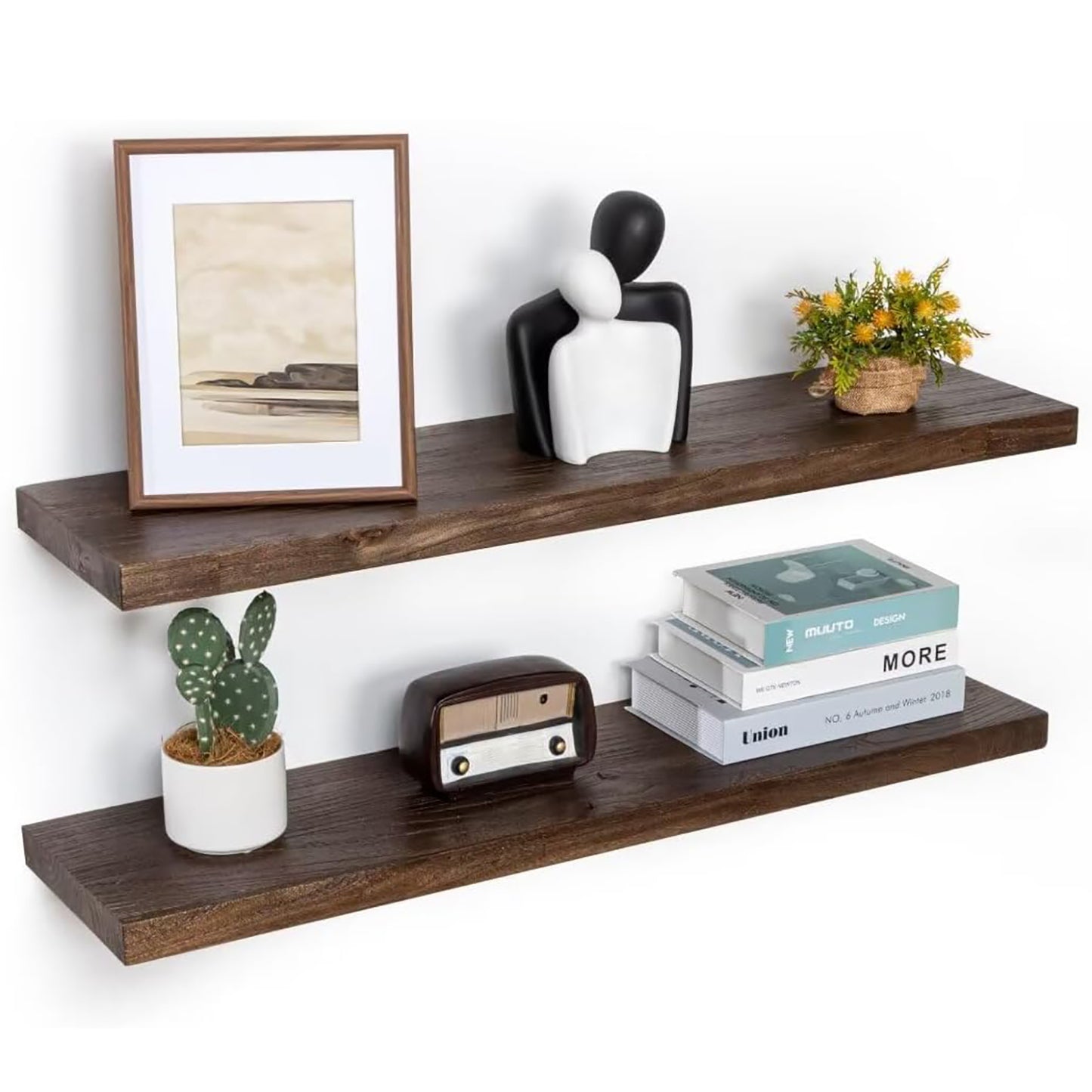 ShelfLoft 36" Wide x 9.3" Deep Flat Edge Reclaimed Old Elm Wood Floating Shelves,2 Pack