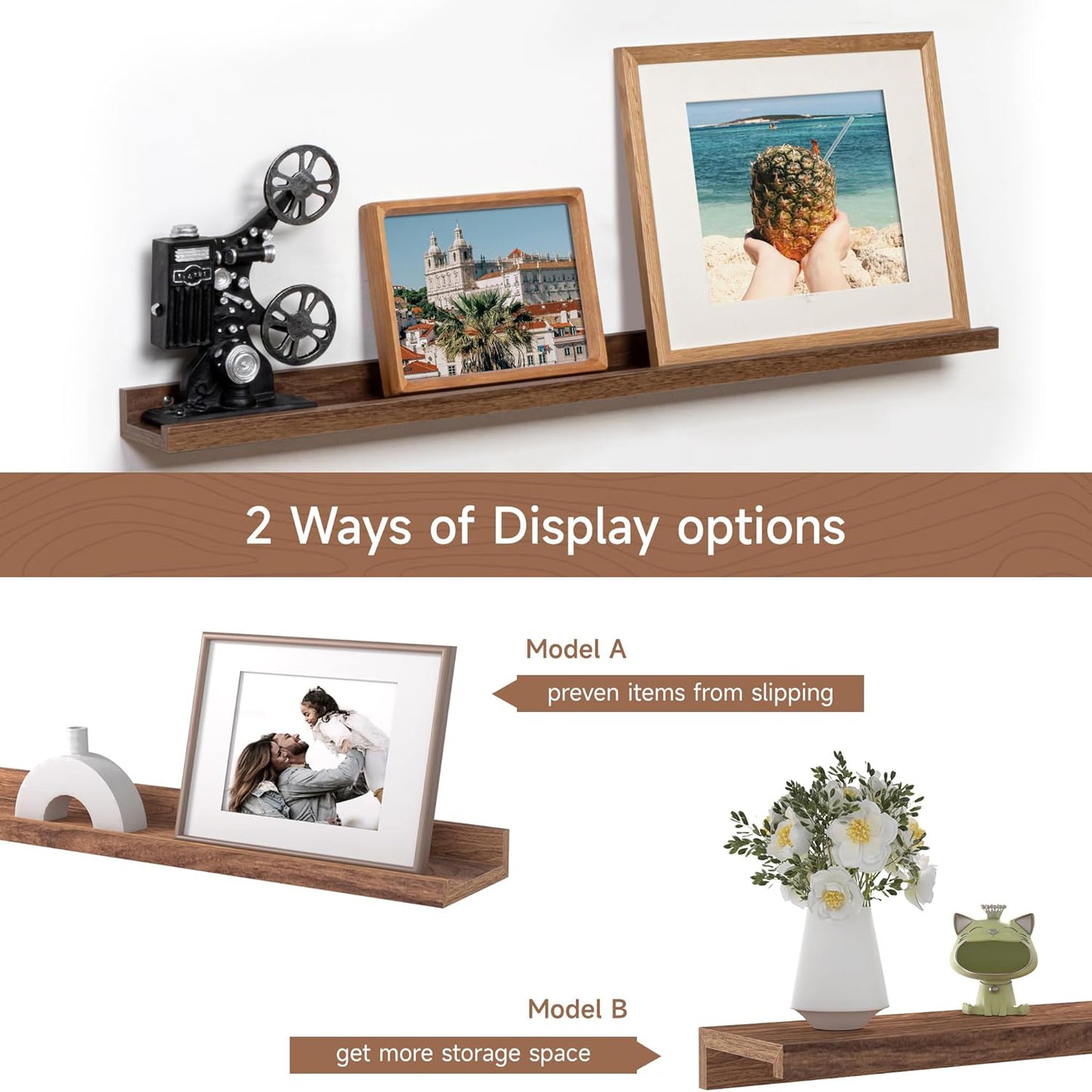 ShelfLoft 36“W x 3.5”D Walnut Picture Ledge Shelf Wall Storage Floating Shelves, 2 Pack