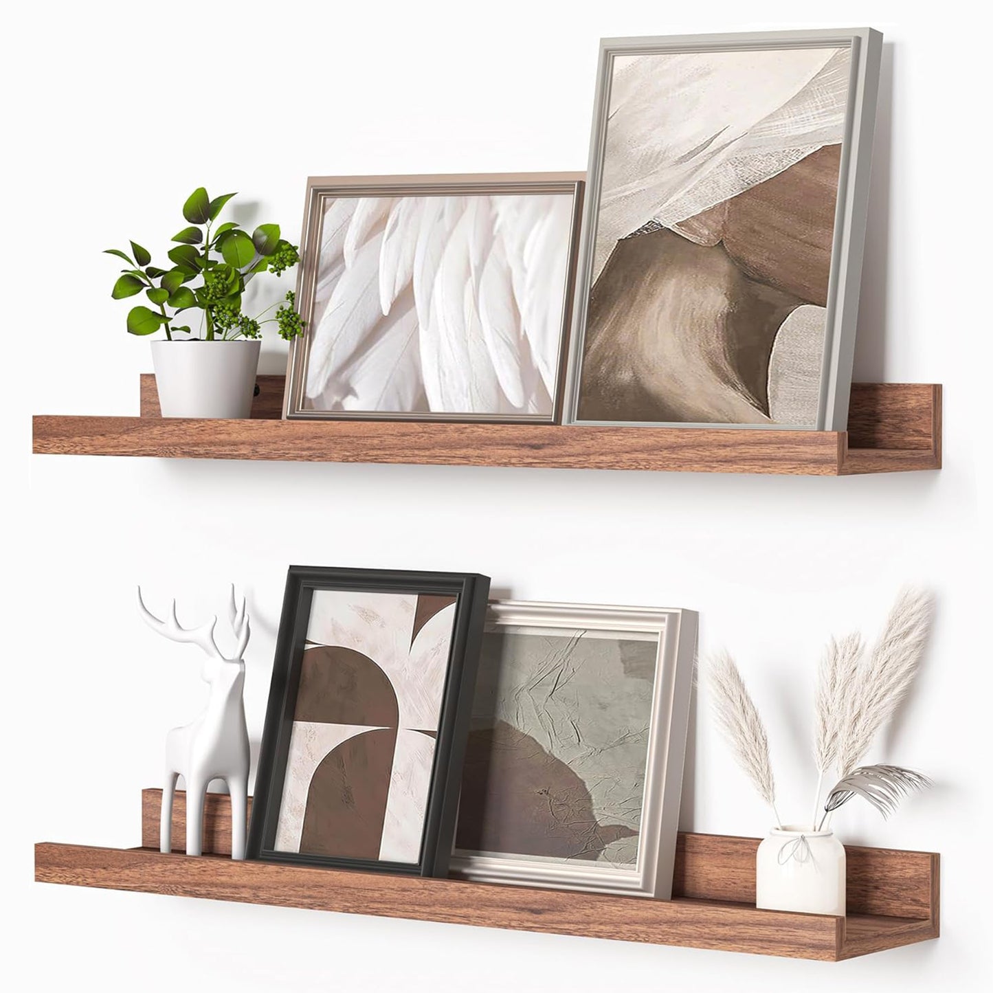 ShelfLoft 4.5 Inch Deep Picture Ledge Shelf Wall Floating Shelves with Lip,Set of 2