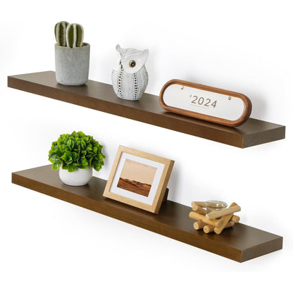 ShelfLoft 7 Inch Deep Pine Wood Floating Shelves,Set of 2