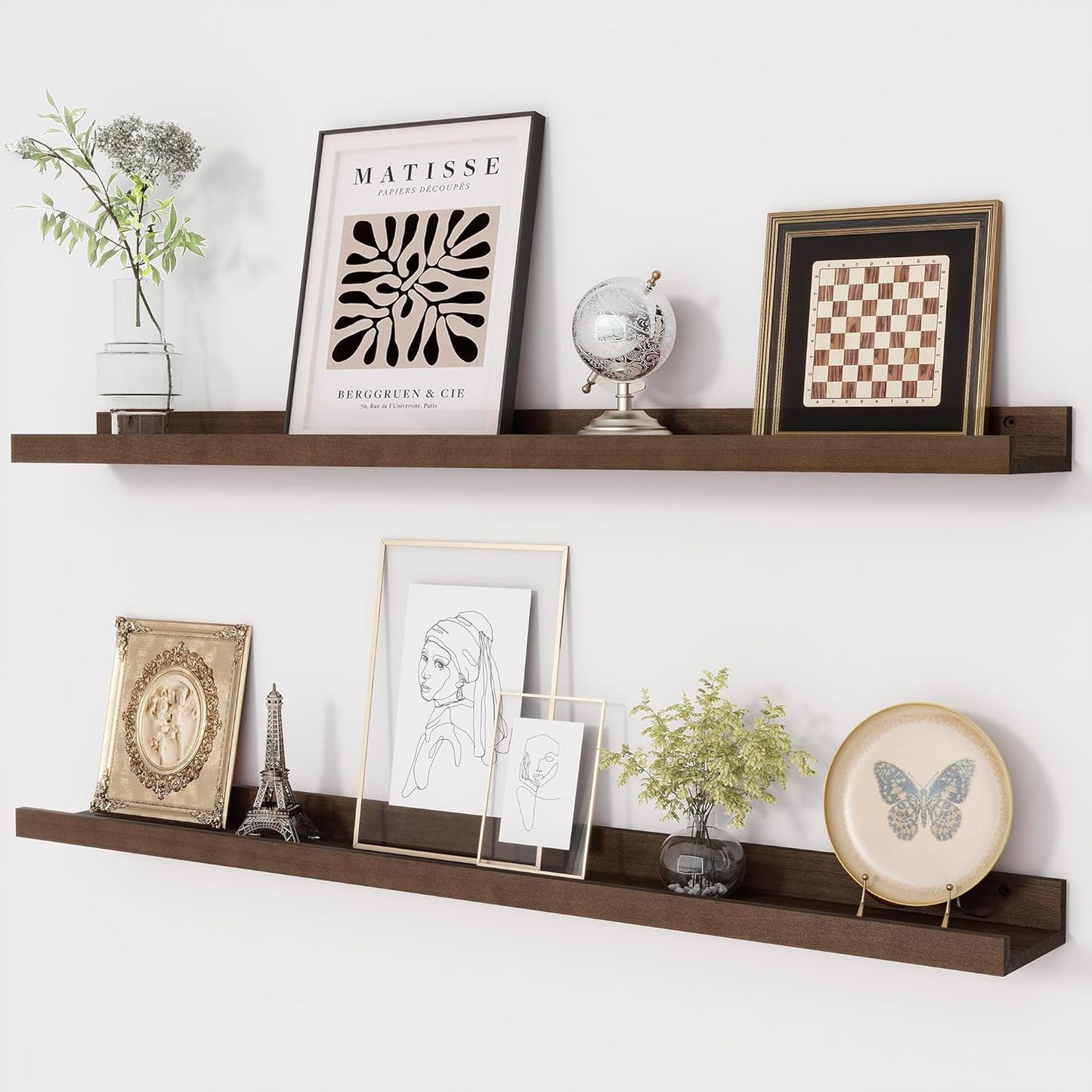 ShelfLoft 5.1 Inch Deep Picture Ledge Shelf Pine Wood Floating Shelves,Set of 2