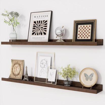 ShelfLoft 5.1 Inch Deep Picture Ledge Shelf Pine Wood Floating Shelves,Set of 2
