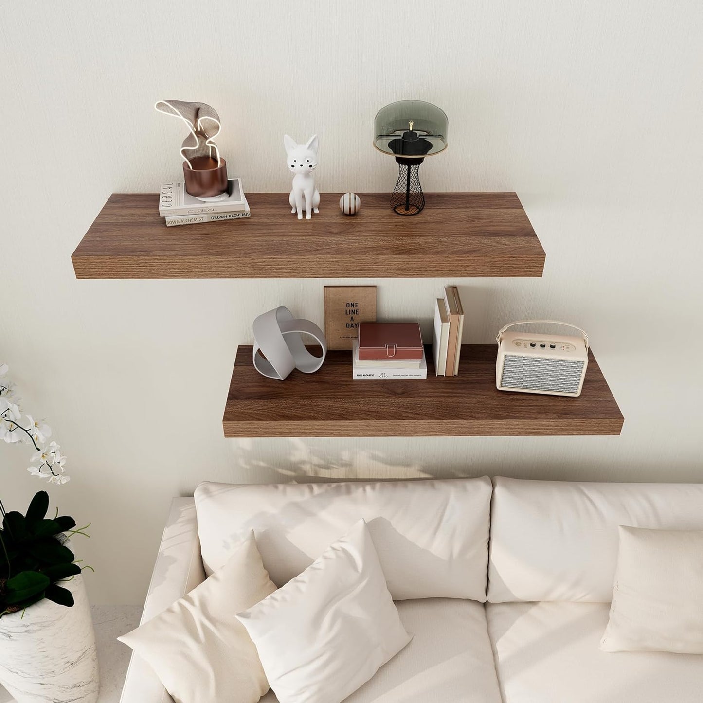 ShelfLoft 12"D x 2"H Walnut Wood Floating Shelves for Wall Decor & Storage