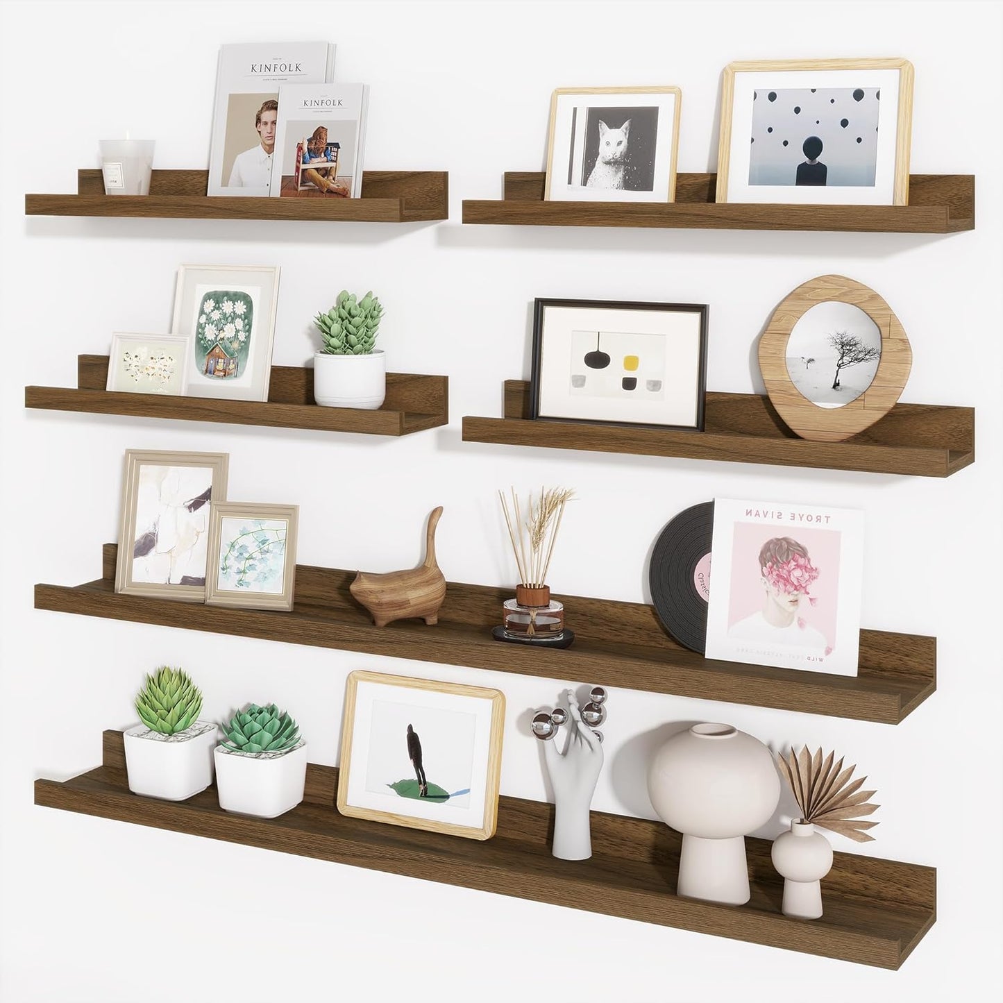 ShelfLoft 5.4 Inch Deep Picture Ledge Shelf Floating Wall Storage Shelves, Set of 6