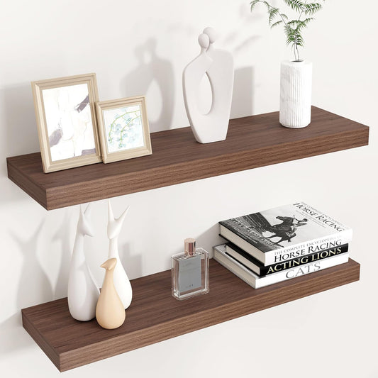 ShelfLoft 36"W x 8"D Walnut Floating Shelves for Wall Storage,2 Pack