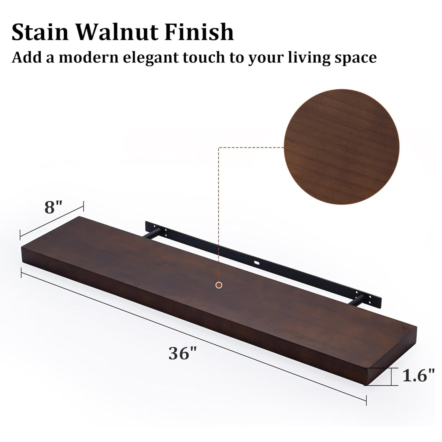 ShelfLoft 8"D x 1.6"H Walnut Wall Storage Floating Shelves