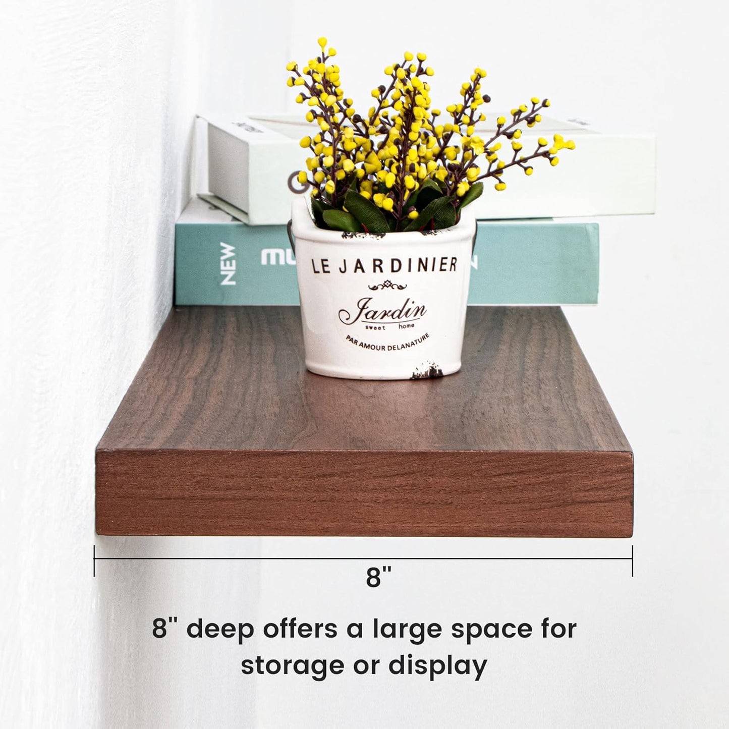 ShelfLoft 8"D x 1.3"H Primary Walnut Wood Wall Storage Floating Shelves