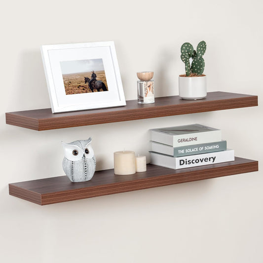 ShelfLoft 36" Wide x 9.3" Deep Floating Shelves for Wall Storage,Walnut-2 Pack