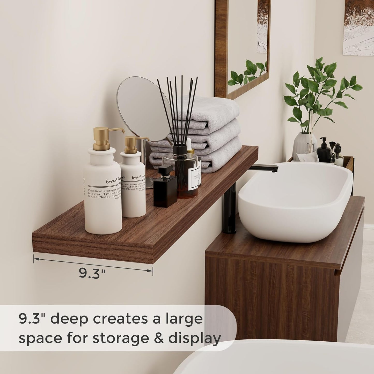 ShelfLoft 9.3"D x 1.5"H Walnut Floating Shelves for Wall Storage