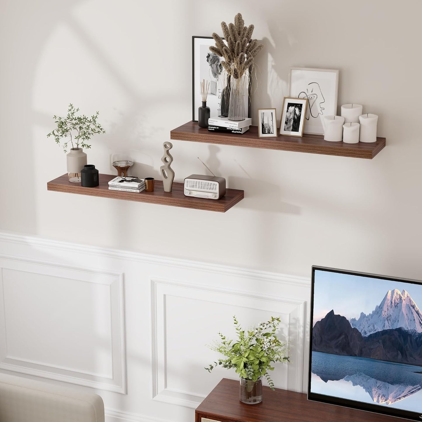 ShelfLoft 9.3"D x 1.5"H Walnut Floating Shelves for Wall Storage