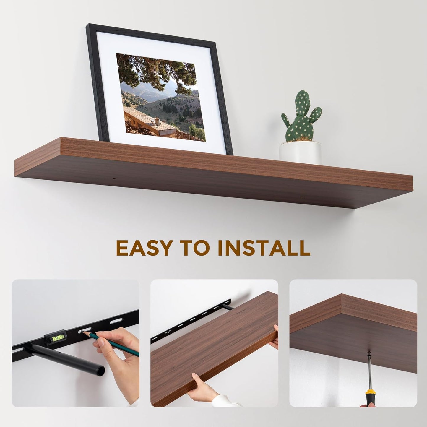 ShelfLoft 9.3"D x 1.5"H Walnut Floating Shelves for Wall Storage