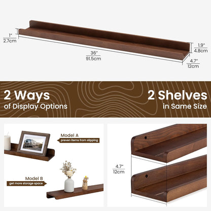 ShelfLoft 36" Wide x 4.7" Deep Solid Ash Wood Picture Ledge Shelf Groove Floating Shelves,Set of 2