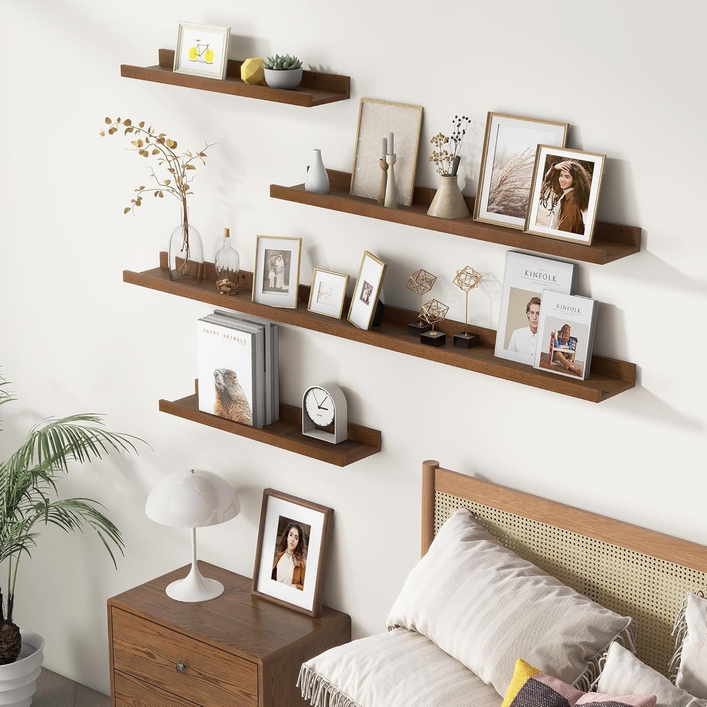 ShelfLoft 36" Wide x 5.5" Deep Pine Wood Picture Ledge Shelf Wall Shelves with Lip, 3 Pack