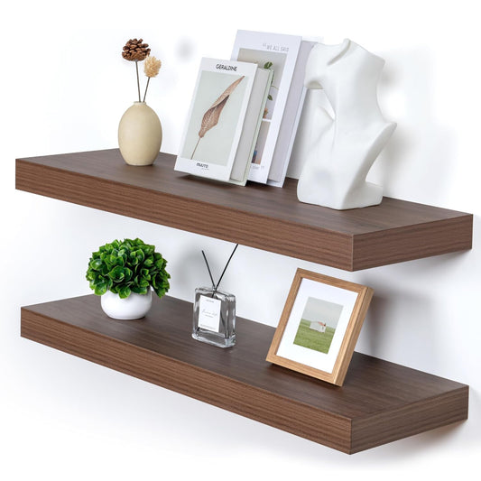 ShelfLoft 36"W x 11.6"D Walnut Floating Shelves for Wall Storage, 2 Pack