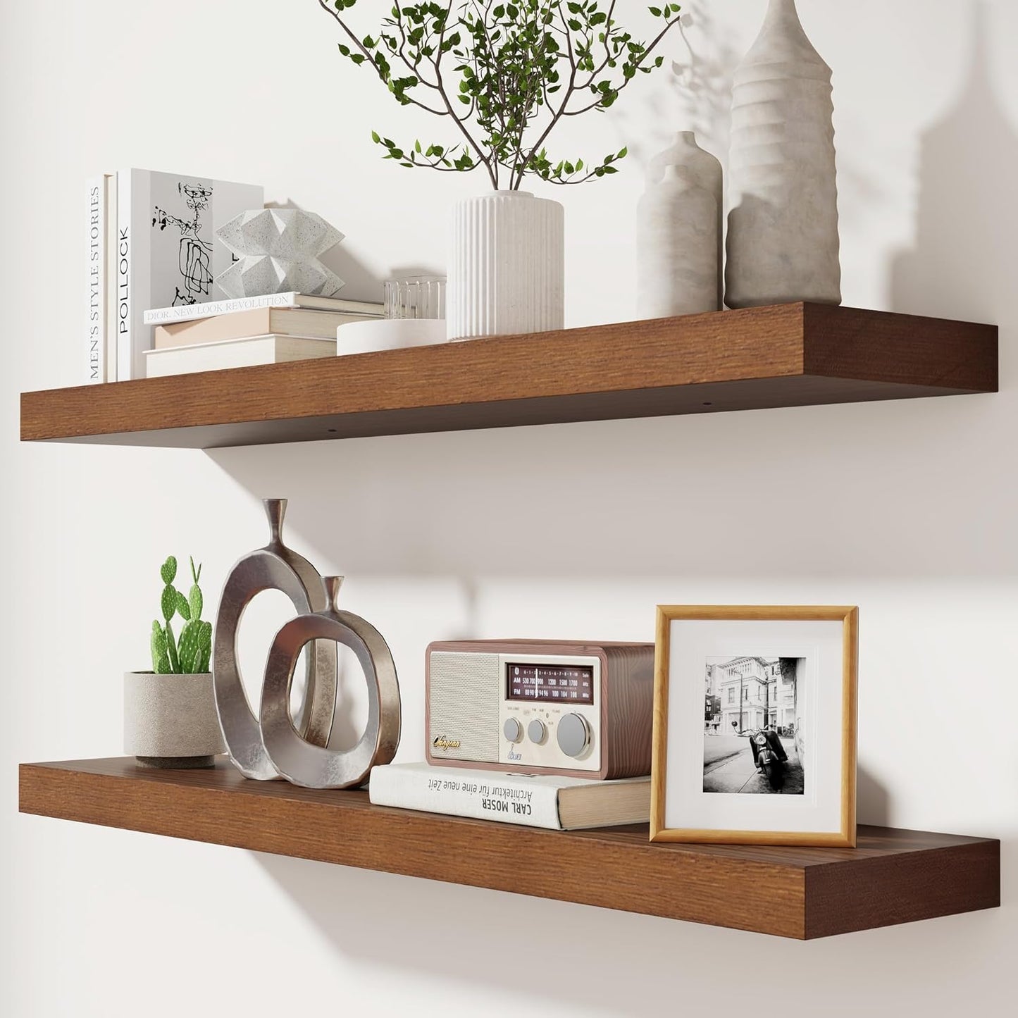 ShelfLoft 6.7"D x 1.4"H Walnut Paulownia Wood Wall Display Decor Floating Shelves