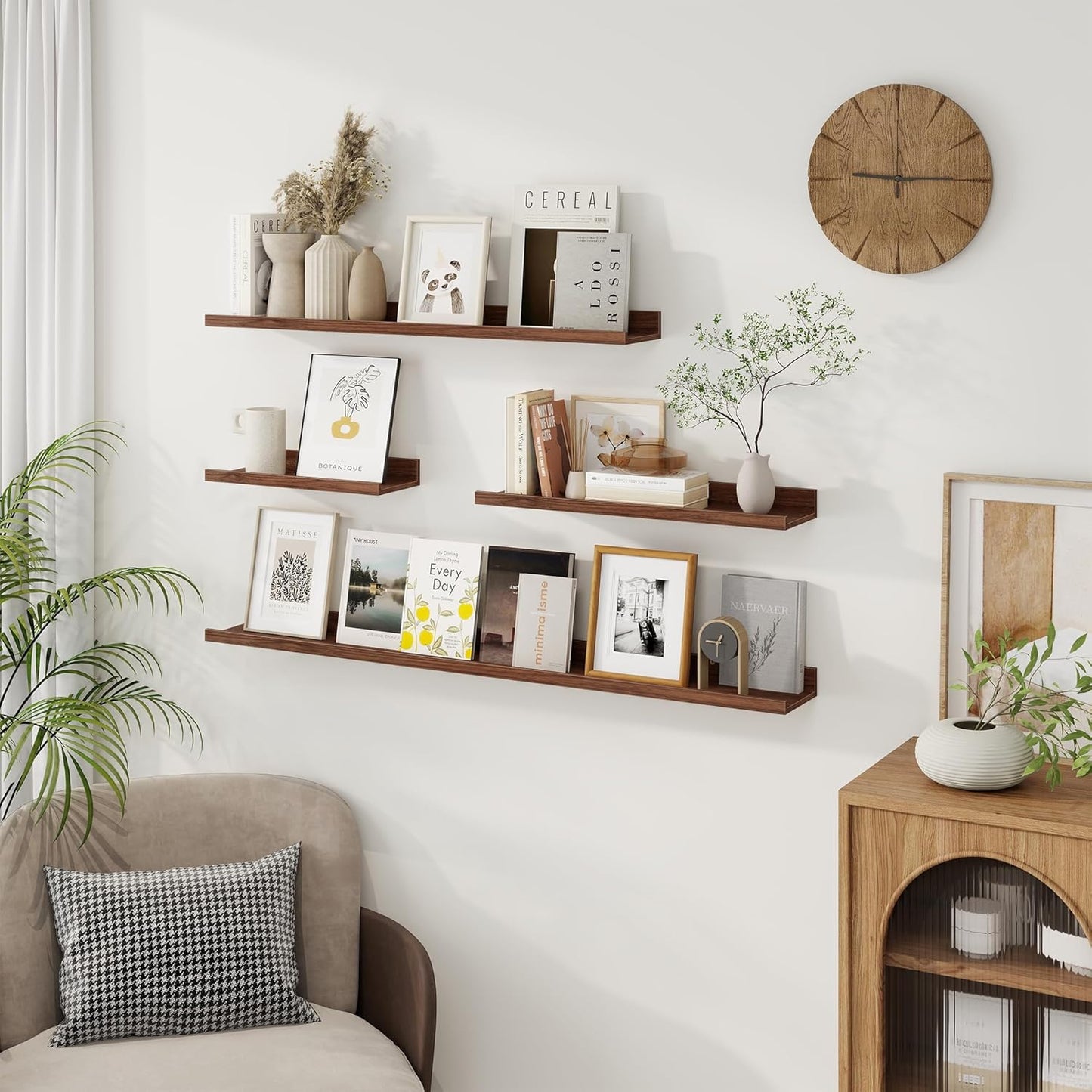 ShelfLoft 36"W x 4.2"D Walnut Picture Ledge Shelf Floating Shelves with Lip Set of 3