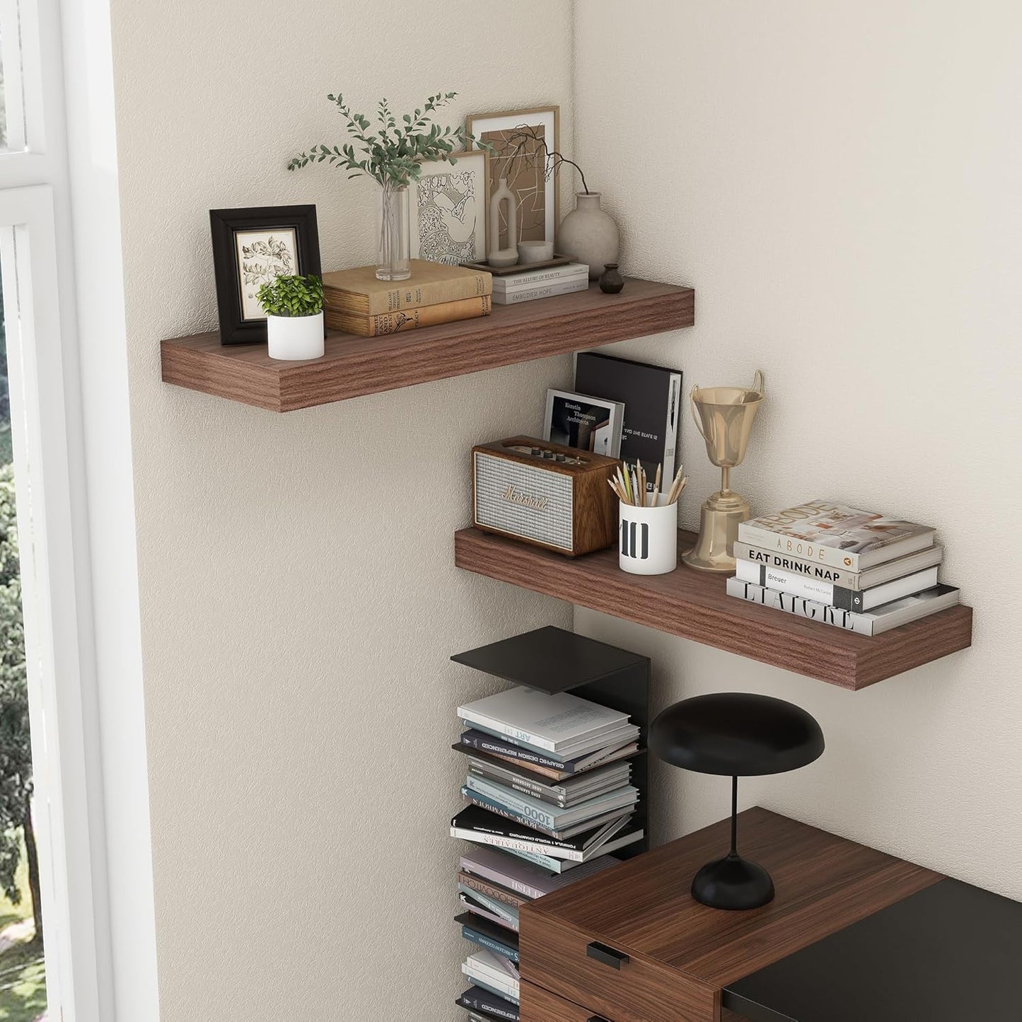 ShelfLoft 36"W x 11.6"D Walnut Floating Shelves for Wall Storage, 2 Pack
