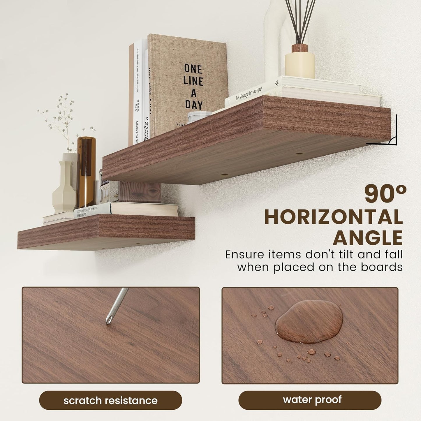 ShelfLoft 36"W x 11.6"D Walnut Floating Shelves for Wall Storage, 2 Pack