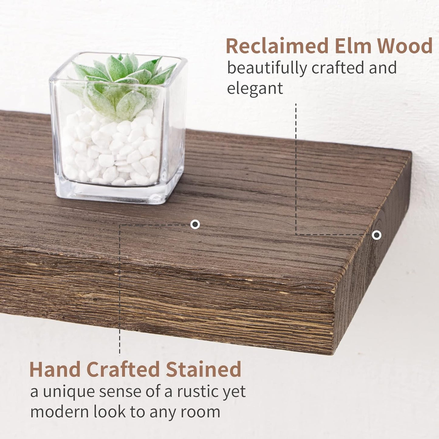 ShelfLoft 36"W x 8"D Rustic Solid Elm Wood Wall Shelves for Storage, Walnut-2 Pack