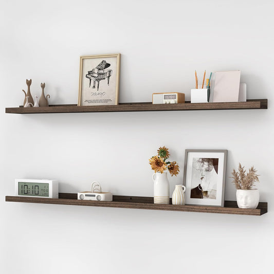 ShelfLoft 48" Wide x 4.7" Deep Picture Ledge Shelf Elm Wood Floating Shelves for Wall, Set of 2