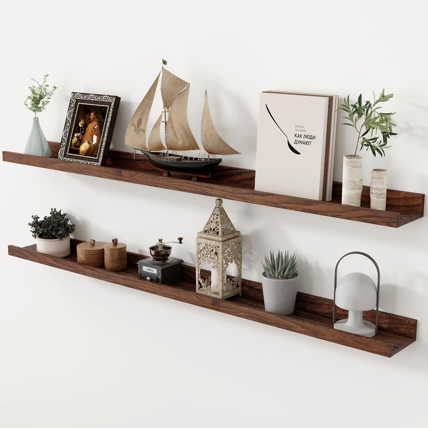 ShelfLoft 4.7 Inch Deep Solid Oak Wood Picture Ledge Shelf, Set of 2