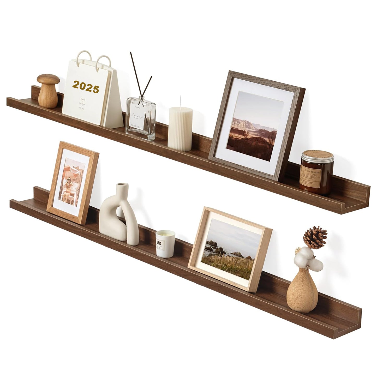 ShelfLoft 5.5"D x 2"H Walnut Picture Ledge Shelf Wall Display Floating Shelves with Lip