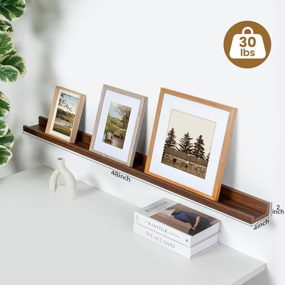 ShelfLoft 5.5"D x 2"H Walnut Picture Ledge Shelf Wall Display Floating Shelves with Lip