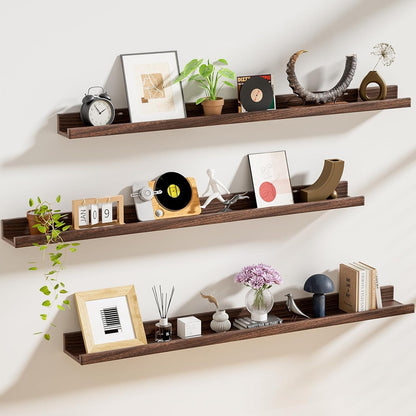 ShelfLoft 5.7"D x 2"H Walnut Picture Ledge Shelf Floating Shelves,3 Pack