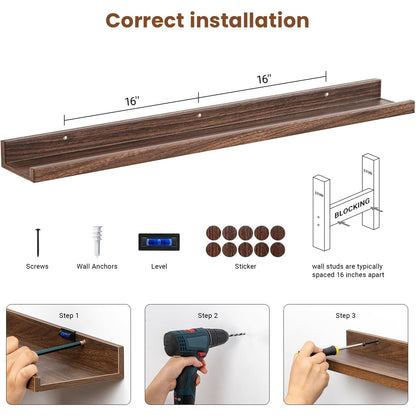 ShelfLoft 5.7"D x 2"H Walnut Picture Ledge Shelf Floating Shelves,3 Pack