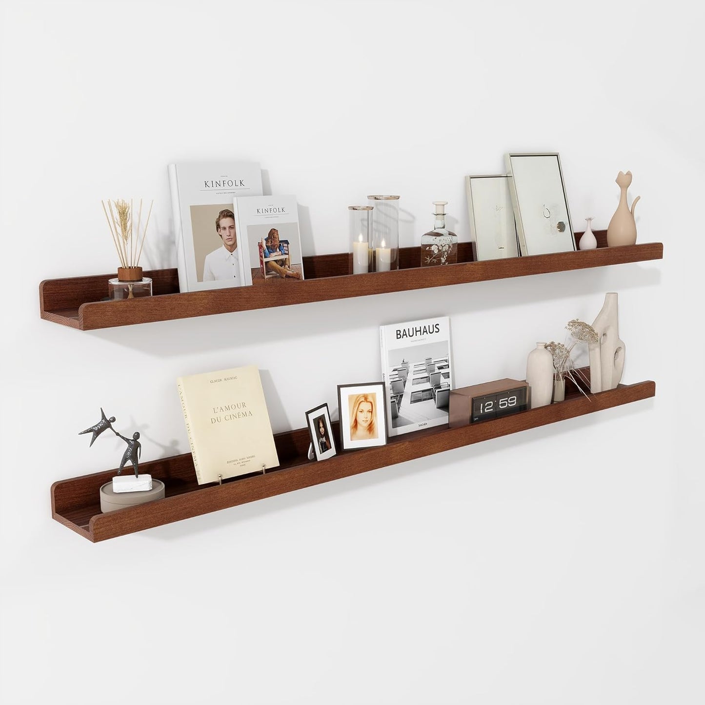 ShelfLoft 4.7 Inch Deep Solid Ash Wood Picture Ledge Shelf Groove Floating Shelves,Set of 2