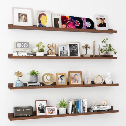 ShelfLoft 5.5"D x 2"H Walnut Picture Ledge Shelf Wall Display Floating Shelves with Lip